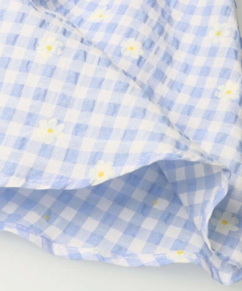 Moujonjon(ムージョンジョン)の「ギンガム花柄チュニックTシャツ(Tシャツ/カットソー・キッズ・ターコイズブルー/クリーム・130/80/110/100/90/120/140)」の5枚目の写真