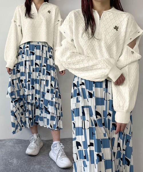 179/WG(イチナナキュウダブルジー)の「2WAYハーフジップショートニット(ニット/セーター・レディース・グリーン/イエロー/グレー/オフホワイト・FREE)」の2枚目の写真