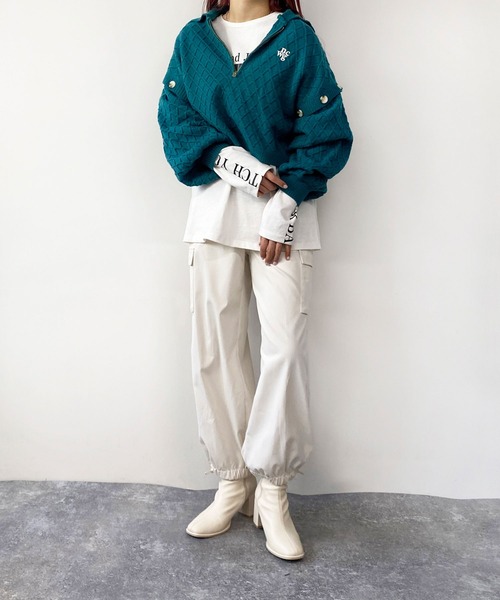 179/WG(イチナナキュウダブルジー)の「2WAYハーフジップショートニット(ニット/セーター・レディース・グリーン/イエロー/グレー/オフホワイト・FREE)」の17枚目の写真