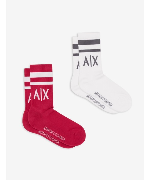 ARMANI EXCHANGE(アルマーニエクスチェンジ)の「【A|X アルマーニ エクスチェンジ】A|Xロゴソックス(2足セット)_ウィメンズ(ソックス/靴下・レディース・ホワイト系/アイボリー系/ブラック×ホワイト/ホワイト×ピンク/ホワイト×レッド/ブラック×ピンク・FREE)」の4枚目の写真