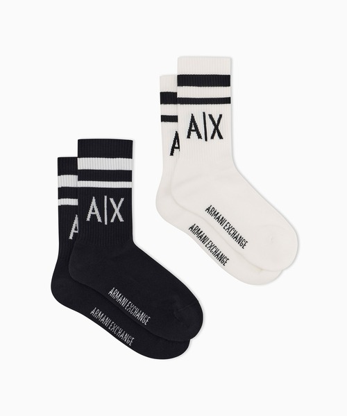 ARMANI EXCHANGE(アルマーニエクスチェンジ)の「【A|X アルマーニ エクスチェンジ】A|Xロゴソックス(2足セット)_ウィメンズ(ソックス/靴下・レディース・ホワイト系/アイボリー系/ブラック×ホワイト/ホワイト×ピンク/ホワイト×レッド/ブラック×ピンク・FREE)」の1枚目の写真