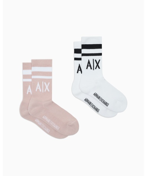 ARMANI EXCHANGE(アルマーニエクスチェンジ)の「【A|X アルマーニ エクスチェンジ】A|Xロゴソックス(2足セット)_ウィメンズ(ソックス/靴下・レディース・ホワイト系/アイボリー系/ブラック×ホワイト/ホワイト×ピンク/ホワイト×レッド/ブラック×ピンク・FREE)」の3枚目の写真