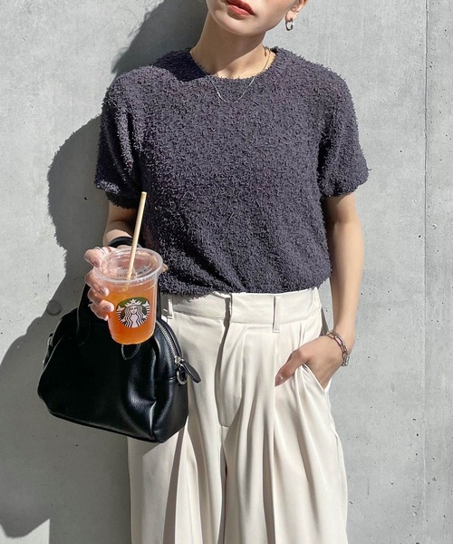 miroamurette トップス ファー チェーンサスペンダー ファー トップス もこもこ 肩出し 韓国