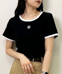 胸刺繍ロゴリンガーリブTシャツ