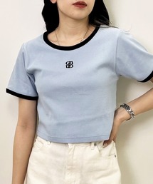 胸刺繍ロゴリンガーリブTシャツ