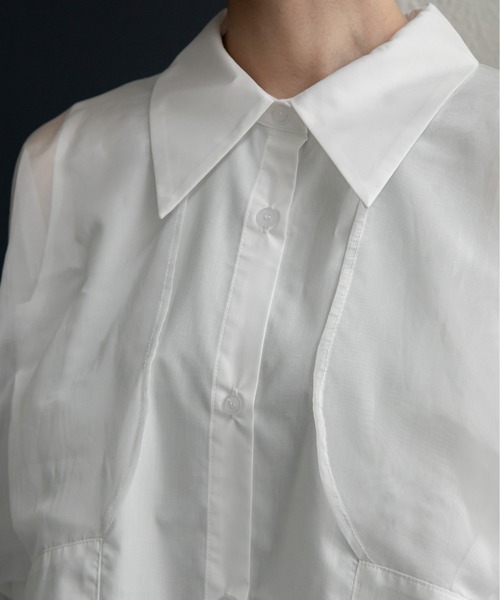 VACANCY（ヴァカンシー）の「袖シアースキンアウトシャツ（シャツ/ブラウス・レディース・ホワイト/ブルー・FREE）」の10枚目の写真