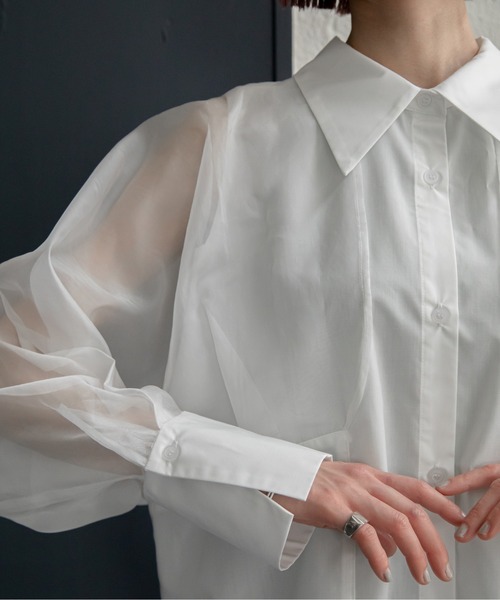 VACANCY（ヴァカンシー）の「袖シアースキンアウトシャツ（シャツ/ブラウス・レディース・ホワイト/ブルー・FREE）」の11枚目の写真