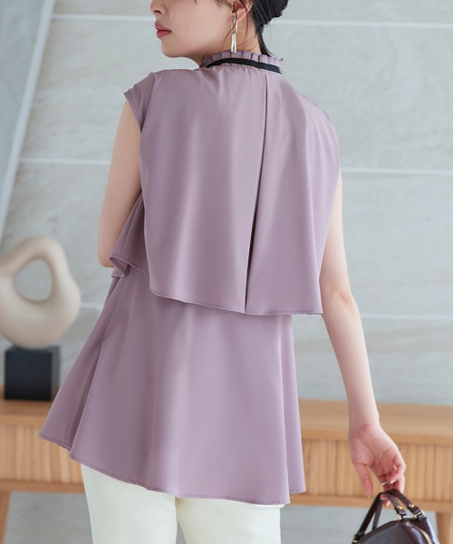 RUIRUE BOUTIQUE(ルイルエブティック)の「洗える | パールボタン フレンチスリーブ ブラウス(Aタイプ/プリーツカラー) | 半袖 フレンチスリーブ スタンドカラー トップス 体型カバー オフィスカジュアル ペプラム パールボタン リボン 通勤服 華やか ブラウス(シャツ/ブラウス・レディース・ブラック/スモークピンク/ホワイト/アクア/ライトベージュ/グリーン/ネイビー・S/M/L/LL/3L/4L/5L)」の21枚目の写真