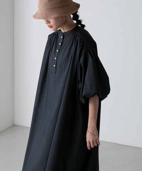 forksy.（フォルクシー）の「【forksy.】パールボタンバルーンスリーブ半袖ワンピース（シャツワンピース・レディース・ブルー/ブラック・FREE）」の8枚目の写真