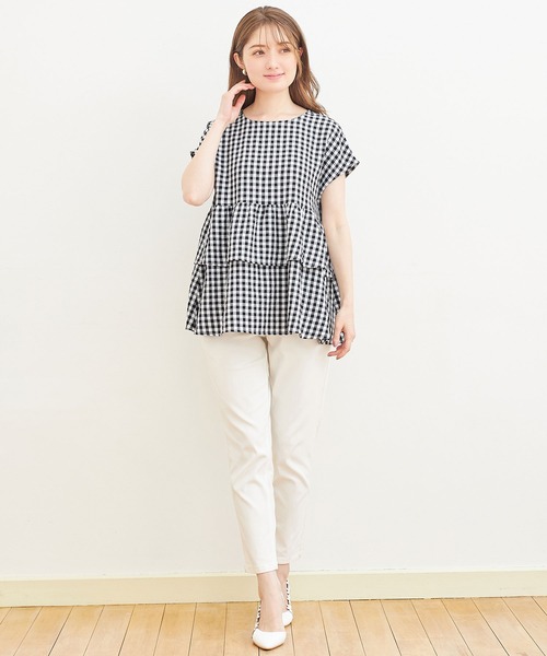 alotta(アロッタ)の「ギンガムチェックティアードトップス(シャツ/ブラウス・レディース・ラベンダー/ベージュ/ブラック・XX-LARGE/MEDIUM/LARGE/X-LARGE)」の7枚目の写真