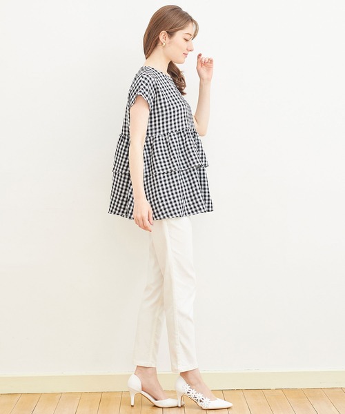alotta(アロッタ)の「ギンガムチェックティアードトップス(シャツ/ブラウス・レディース・ラベンダー/ベージュ/ブラック・XX-LARGE/MEDIUM/LARGE/X-LARGE)」の13枚目の写真
