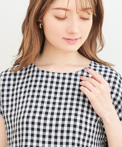 alotta(アロッタ)の「ギンガムチェックティアードトップス(シャツ/ブラウス・レディース・ラベンダー/ベージュ/ブラック・XX-LARGE/MEDIUM/LARGE/X-LARGE)」の4枚目の写真