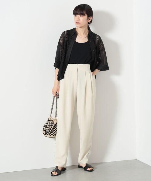 BEAMS HEART（ビームスハート）の「BEAMS HEART / パイピング 裾ボタン ハイウエストパンツ（スラックス・レディース・ブルー/ベージュ/ブラック系その他4/ホワイト系その他5/ネイビー・FREE）」の7枚目の写真