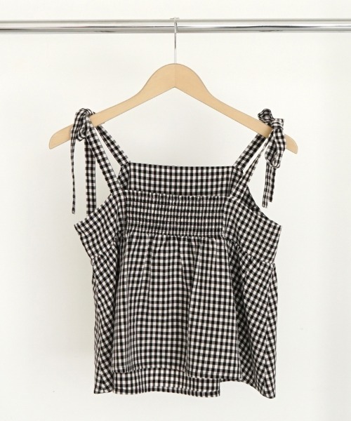 flower(フラワー)の「プレイフルチェックビスチェ(キャミソール・レディース・ブラック/ベージュ・FREE)」の5枚目の写真