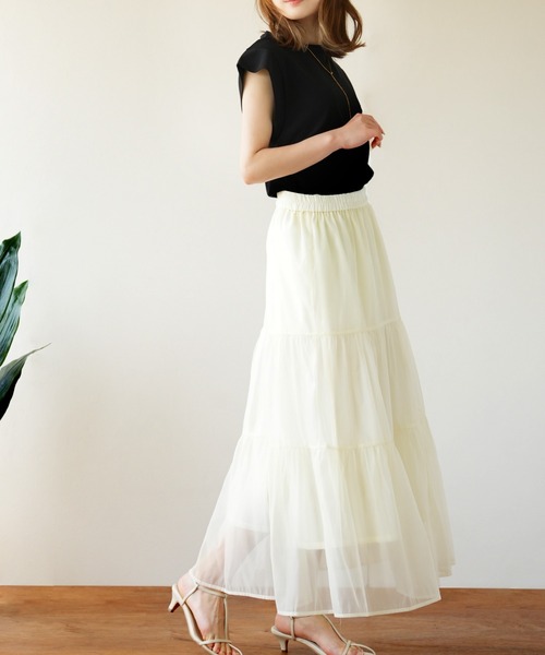 IAMUSE（アイアミューズ）の「シアーレイヤードティアードスカート S0998【IAMUSE】（スカート・レディース・ブラック/グレイッシュベージュ/アイボリー・FREE）」の17枚目の写真