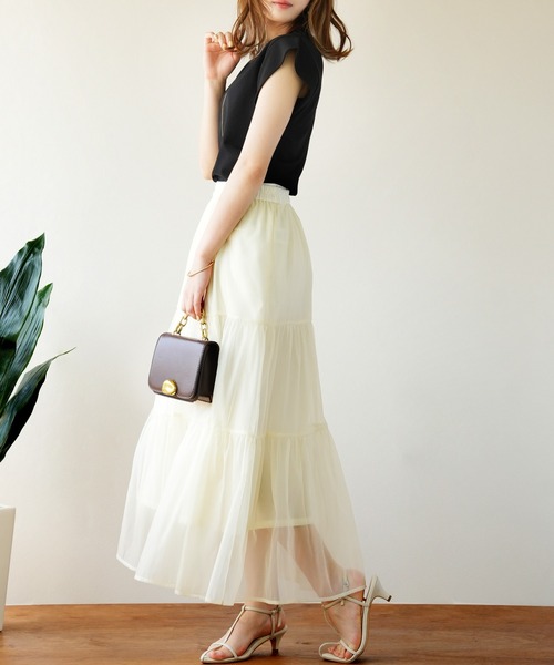 IAMUSE（アイアミューズ）の「シアーレイヤードティアードスカート S0998【IAMUSE】（スカート・レディース・ブラック/グレイッシュベージュ/アイボリー・FREE）」の16枚目の写真