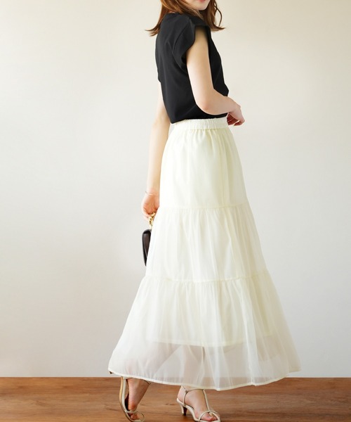 IAMUSE（アイアミューズ）の「シアーレイヤードティアードスカート S0998【IAMUSE】（スカート・レディース・ブラック/グレイッシュベージュ/アイボリー・FREE）」の19枚目の写真