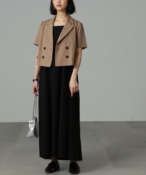 FREE'S MART（フリーズマート）の「【Sシリーズ対応】◆［セットアップ対応］綿麻ショート丈ハーフスリーブジャケット（テーラードジャケット・レディース・ベージュ/ブラウン/パープル・X-SMALL/SMALL/MEDIUM）」の15枚目の写真