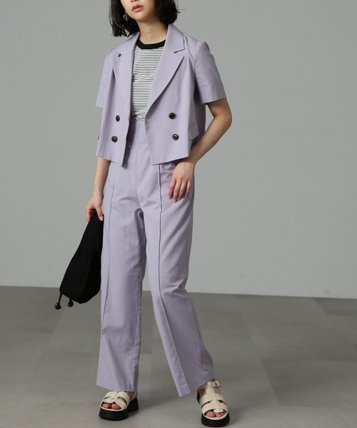 FREE'S MART（フリーズマート）の「【Sシリーズ対応】◆［セットアップ対応］綿麻ショート丈ハーフスリーブジャケット（テーラードジャケット・レディース・ベージュ/ブラウン/パープル・X-SMALL/SMALL/MEDIUM）」の20枚目の写真