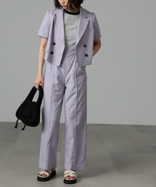 FREE'S MART（フリーズマート）の「【Sシリーズ対応】◆［セットアップ対応］綿麻ショート丈ハーフスリーブジャケット（テーラードジャケット・レディース・ベージュ/ブラウン/パープル・X-SMALL/SMALL/MEDIUM）」の12枚目の写真