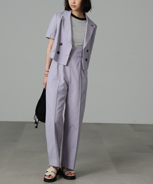 FREE'S MART（フリーズマート）の「【Sシリーズ対応】◆［セットアップ対応］綿麻ショート丈ハーフスリーブジャケット（テーラードジャケット・レディース・ベージュ/ブラウン/パープル・X-SMALL/SMALL/MEDIUM）」の16枚目の写真