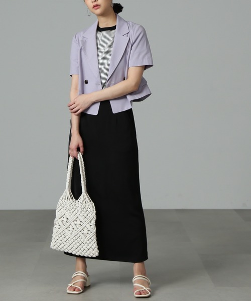 FREE'S MART（フリーズマート）の「【Sシリーズ対応】◆［セットアップ対応］綿麻ショート丈ハーフスリーブジャケット（テーラードジャケット・レディース・ベージュ/ブラウン/パープル・X-SMALL/SMALL/MEDIUM）」の9枚目の写真