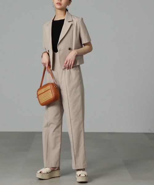 FREE'S MART（フリーズマート）の「【Sシリーズ対応】◆［セットアップ対応］綿麻ショート丈ハーフスリーブジャケット（テーラードジャケット・レディース・ベージュ/ブラウン/パープル・X-SMALL/SMALL/MEDIUM）」の6枚目の写真