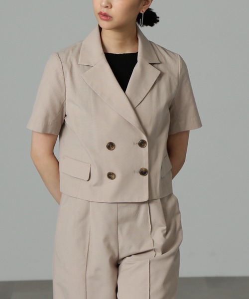 FREE'S MART（フリーズマート）の「【Sシリーズ対応】◆［セットアップ対応］綿麻ショート丈ハーフスリーブジャケット（テーラードジャケット・レディース・ベージュ/ブラウン/パープル・X-SMALL/SMALL/MEDIUM）」の7枚目の写真