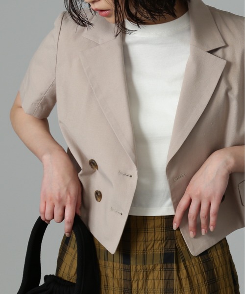 FREE'S MART（フリーズマート）の「【Sシリーズ対応】◆［セットアップ対応］綿麻ショート丈ハーフスリーブジャケット（テーラードジャケット・レディース・ベージュ/ブラウン/パープル・X-SMALL/SMALL/MEDIUM）」の17枚目の写真