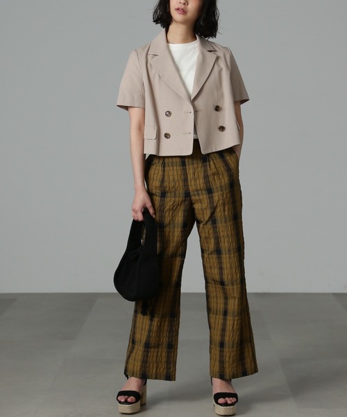 FREE'S MART（フリーズマート）の「【Sシリーズ対応】◆［セットアップ対応］綿麻ショート丈ハーフスリーブジャケット（テーラードジャケット・レディース・ベージュ/ブラウン/パープル・X-SMALL/SMALL/MEDIUM）」の10枚目の写真