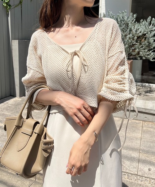 one after another NICE CLAUP（ワンアフターアナザーナイスクラップ）の「メッシュカーディガン（カーディガン/ボレロ・レディース・オフホワイト/アイボリー・FREE）」の6枚目の写真