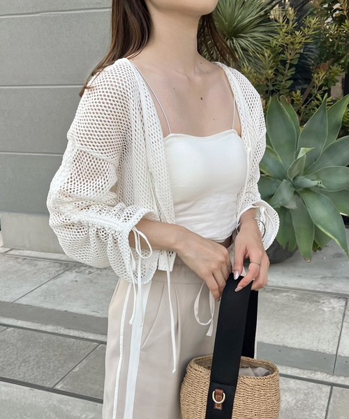 one after another NICE CLAUP（ワンアフターアナザーナイスクラップ）の「メッシュカーディガン（カーディガン/ボレロ・レディース・オフホワイト/アイボリー・FREE）」の12枚目の写真