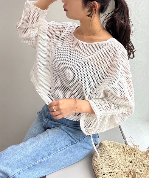 one after another NICE CLAUP（ワンアフターアナザーナイスクラップ）の「メッシュカーディガン（カーディガン/ボレロ・レディース・オフホワイト/アイボリー・FREE）」の22枚目の写真