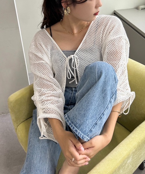 one after another NICE CLAUP（ワンアフターアナザーナイスクラップ）の「メッシュカーディガン（カーディガン/ボレロ・レディース・オフホワイト/アイボリー・FREE）」の20枚目の写真