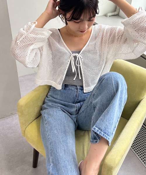 one after another NICE CLAUP（ワンアフターアナザーナイスクラップ）の「メッシュカーディガン（カーディガン/ボレロ・レディース・オフホワイト/アイボリー・FREE）」の21枚目の写真