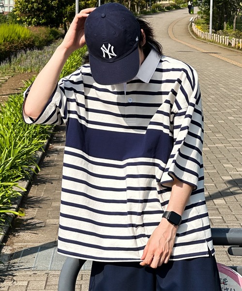 kutir(クティール)の「ビッグシルエットボーダーラガーシャツ(その他トップス・メンズ・ホワイト系その他/ブラック系その他/ブルー系その他・MEDIUM/LARGE)」の7枚目の写真