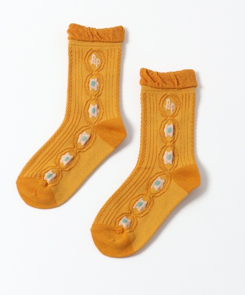 KP DECO（ケーピーデコ）の「お花モチーフのクルーソックス（ソックス/靴下・キッズ・マスタード/ネイビー・20cm/16cm/22cm/18cm）」の2枚目の写真