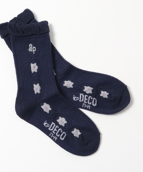 KP DECO（ケーピーデコ）の「お花モチーフのクルーソックス（ソックス/靴下・キッズ・マスタード/ネイビー・20cm/16cm/22cm/18cm）」の3枚目の写真