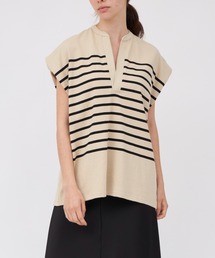 CLANE（クラネ）の「CLANE WIDE HENLEY NECK N/S BORDER TOPS（Tシャツ