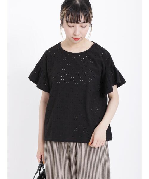Samansa Mos2(サマンサ モスモス)の「アイレットレース柄カットソー(Tシャツ/カットソー・レディース・ブラック/ミント/キナリ・F)」の3枚目の写真