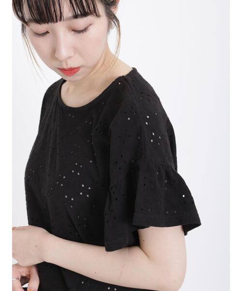 Samansa Mos2(サマンサ モスモス)の「アイレットレース柄カットソー(Tシャツ/カットソー・レディース・ブラック/ミント/キナリ・F)」の11枚目の写真
