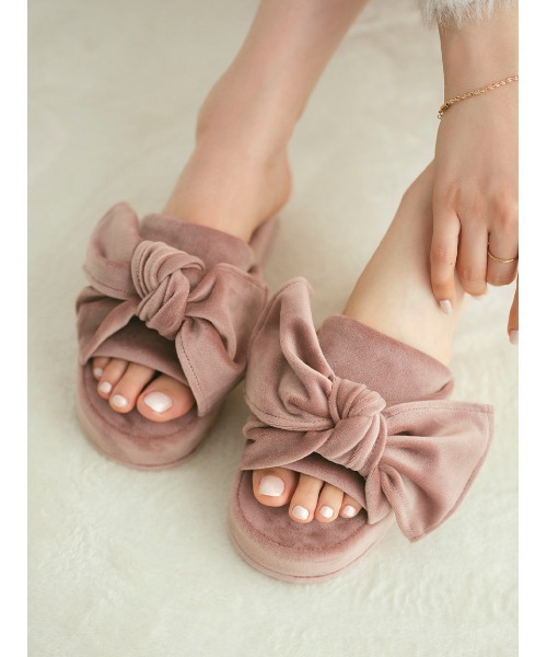 gelato pique（ジェラートピケ）の「ベロアリボンルームシューズ（ルームシューズ/スリッパ・レディース・グレー/ワインレッド・FREE）」の2枚目の写真