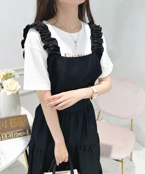 【新品♡タグ付き】 &LOVE ジレにもなるジャンスカ　フリル×パール♡ セール】2WAYフリルジャンスカ【ZOZOTOWN限定アイテム