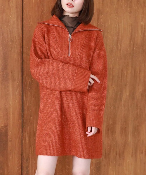 archives（アルシーヴ）の「リングハーフｚｉｐニットミニワンピース（ワンピース・レディース・ブラウン/ベージュ/オレンジ/アイボリー/モカ・MEDIUM）」の5枚目の写真