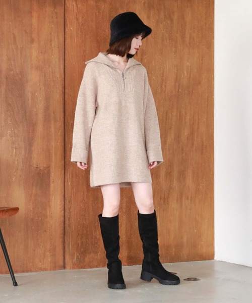 archives（アルシーヴ）の「リングハーフｚｉｐニットミニワンピース（ワンピース・レディース・ブラウン/ベージュ/オレンジ/アイボリー/モカ・MEDIUM）」の13枚目の写真