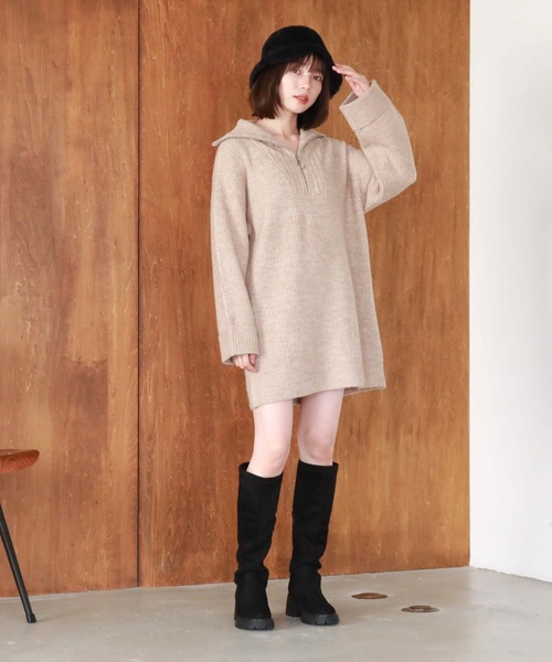 archives（アルシーヴ）の「リングハーフｚｉｐニットミニワンピース（ワンピース・レディース・ブラウン/ベージュ/オレンジ/アイボリー/モカ・MEDIUM）」の14枚目の写真