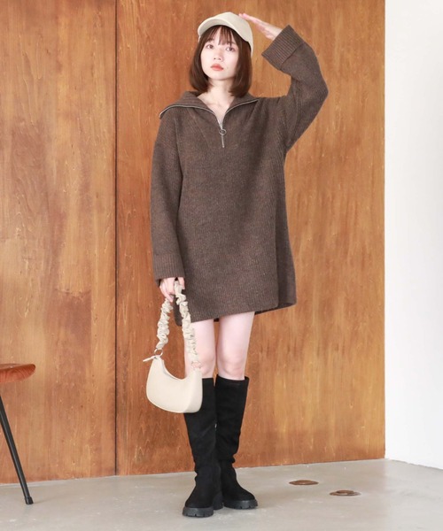 archives（アルシーヴ）の「リングハーフｚｉｐニットミニワンピース（ワンピース・レディース・ブラウン/ベージュ/オレンジ/アイボリー/モカ・MEDIUM）」の17枚目の写真