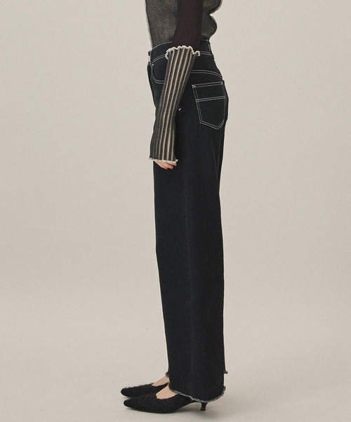 PUBLIC TOKYO(パブリックトウキョウ)の「【洗える・美脚・足長・ストレッチ】PUBLIC DENIM/ハイウエストワイドストレートデニムパンツ(デニムパンツ・レディース・ブラック/ホワイト・3/1/2/4)」の3枚目の写真