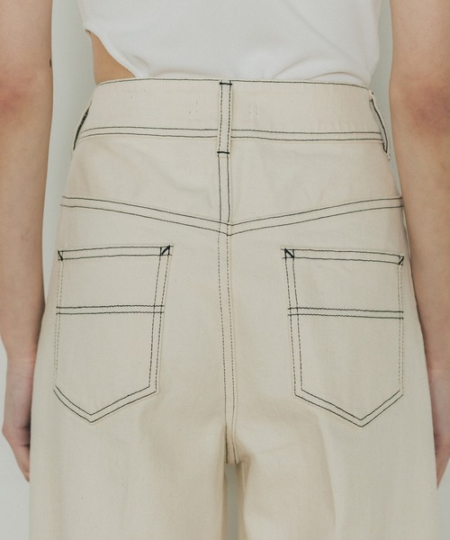 【新品タグ付】PUBLIC TOKYOホワイトデニム【サイズ1】 洗える・美脚・足長・ストレッチ】PUBLIC DENIM/ハイウエストワイド