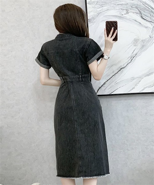 Dream garden(ドリームガーデン)の「スリットデニムワンピース(ワンピース・レディース・ブラック・L/M/XL)」の8枚目の写真